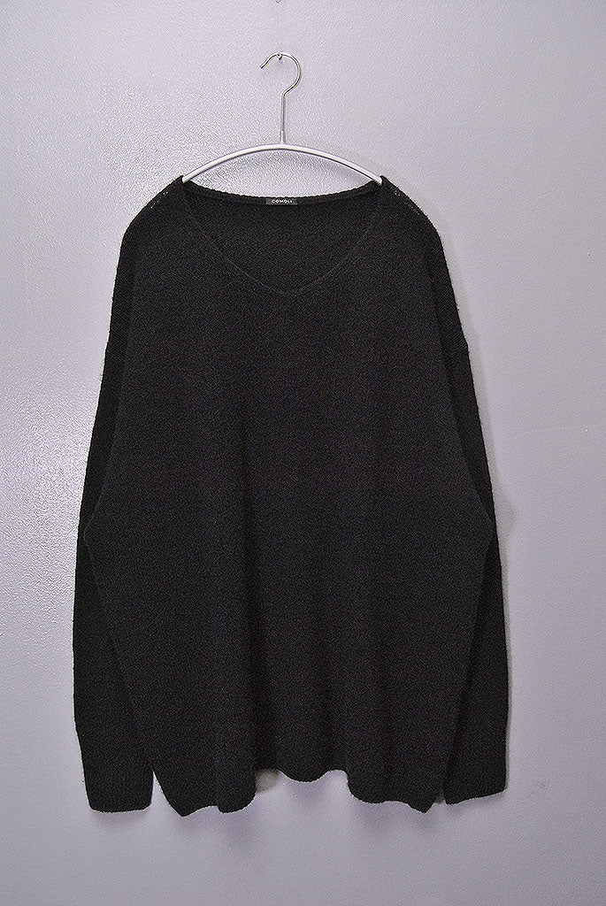 COMOLI カシミヤ 製品染 クルーネックニット, Black – Navyblue