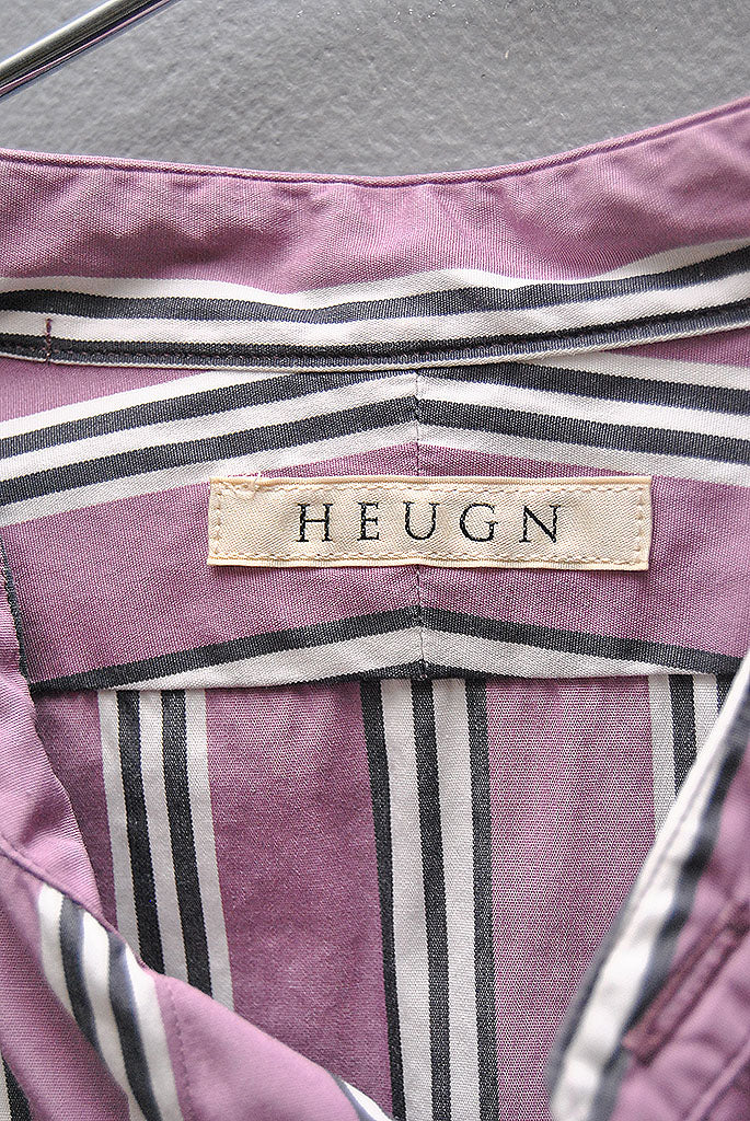 HEUGN Stripe Rob コットンオルタネイトストライプバンドカラーシャツ