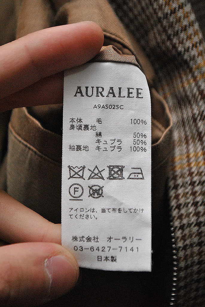 AURALEE WOOL SERGE CHECK ZIP-UP BLOUSON