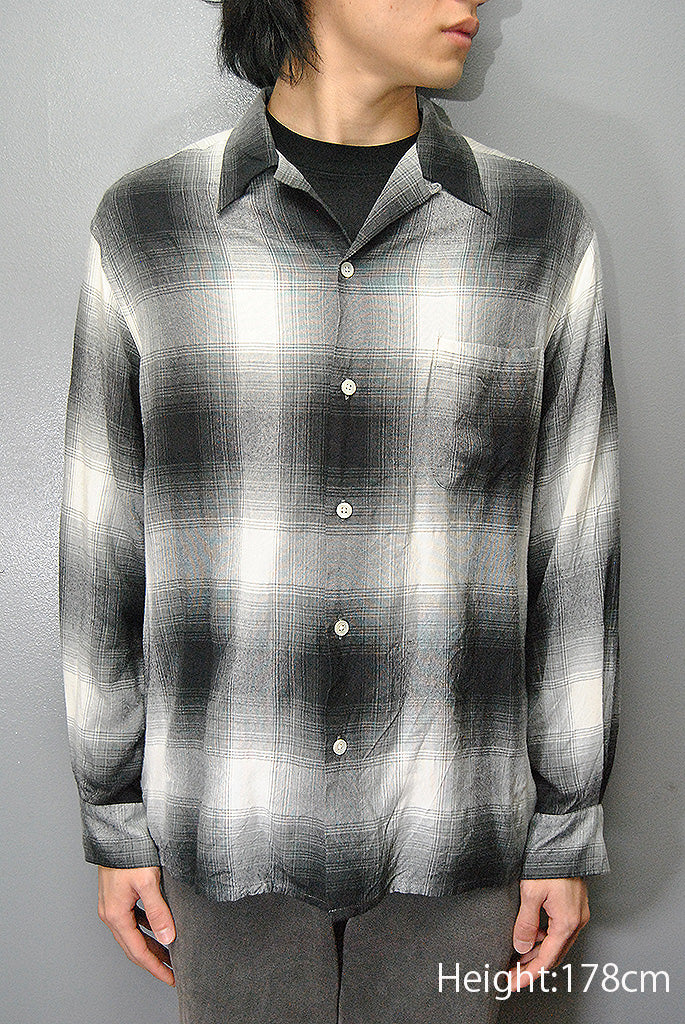 WACKO MARIA OMBRE CHECK OPEN COLLAR SHIRT