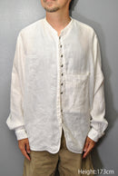 KAPITAL ガーゼリネンヘリンボン スタンドペニーシャツ