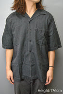 AURALEE SELVEDGE SUPER LIGHT DENIM HALF SLEEVED SHIRT / BLACK