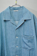 AURALEE SELVEDGE SUPER LIGHT DENIM HALF SLEEVED SHIRT / INDIGO