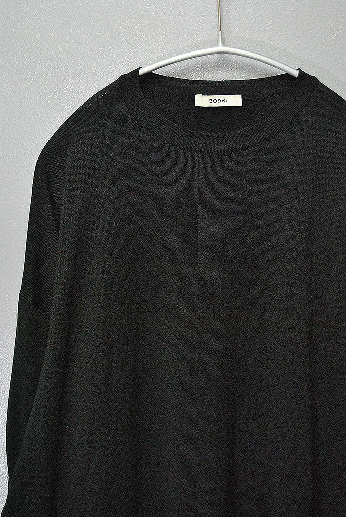 BODHI SILK HIGH GAUGE CREW - BLACK