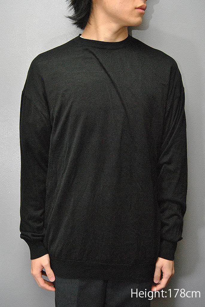 BODHI SILK HIGH GAUGE CREW - BLACK