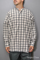 HEUGN MORISS コットンブロックチェックバンドカラーシャツ