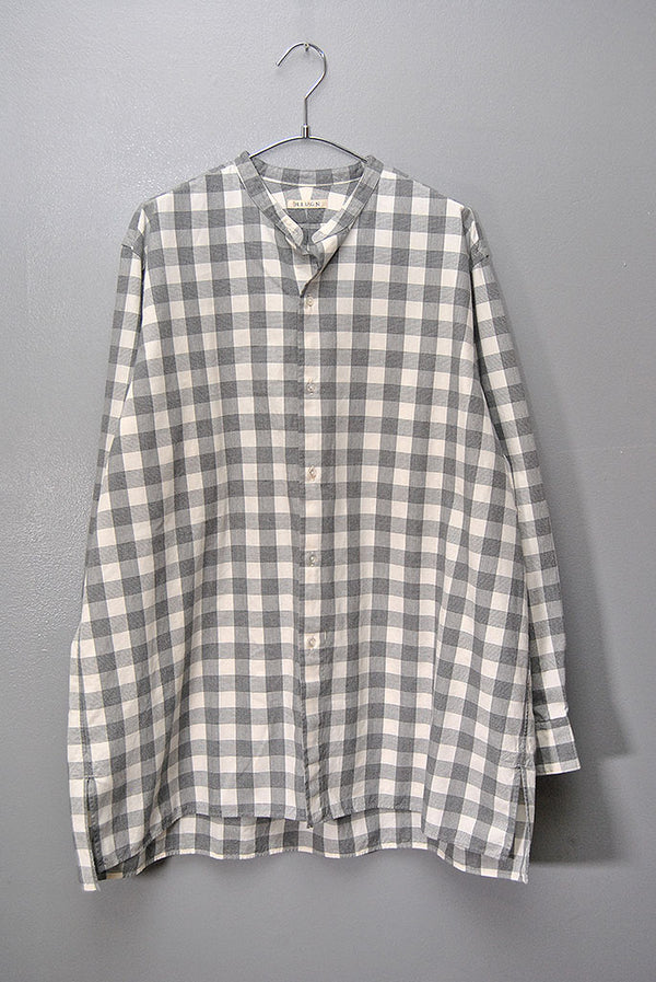 HEUGN MORISS コットンブロックチェックバンドカラーシャツ