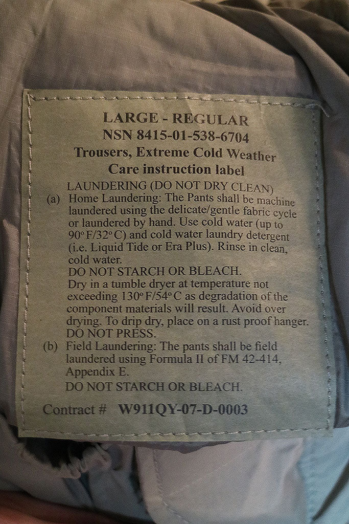 US ARMY GEN III ECWCS EXTREME COLD WEATHER TROUSER