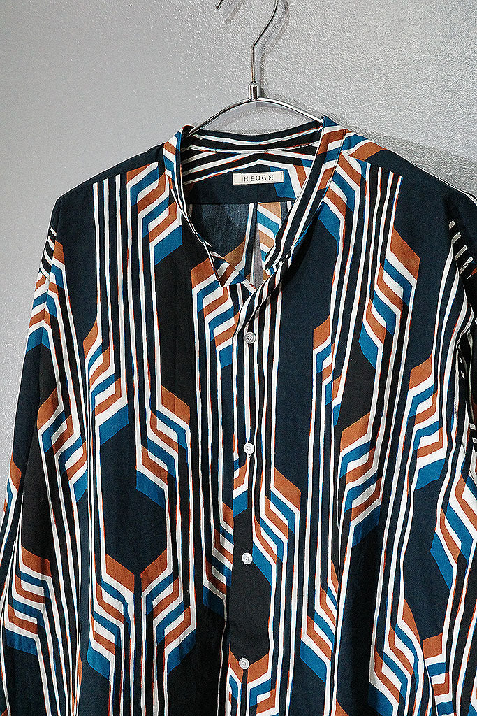 HEUGN Morris Band Collar Bucol Print Shirts