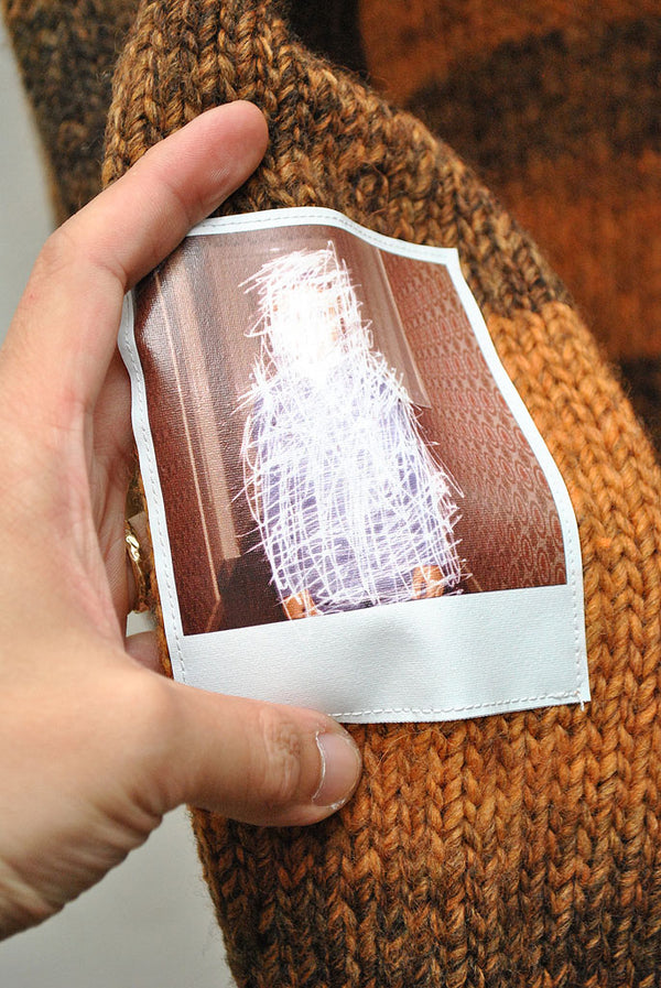 RAF SIMONS STRIPED ROUND NECK SWEATER WITH POLAROIDS RAF SIMONS STRIPED ROUND NECK SWEATER WITH POLAROIDS